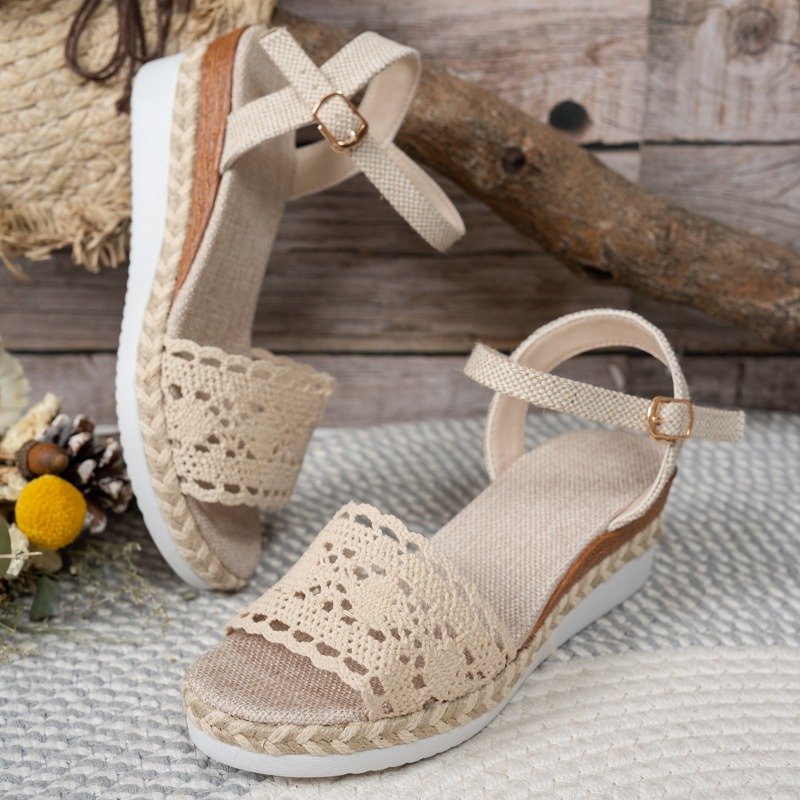 女性用レースウェッジサンダル、エスパドリーユプラットフォーム - Espadrille Wedge Shoes のレビューと価格