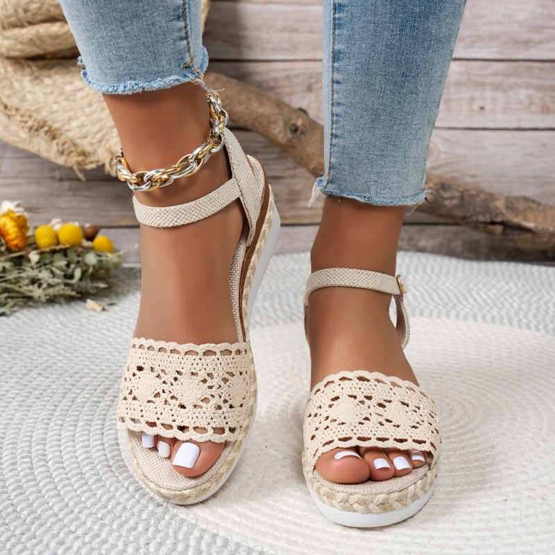 女性用レースウェッジサンダル、エスパドリーユプラットフォーム - Espadrille Wedge Shoes のレビューと価格