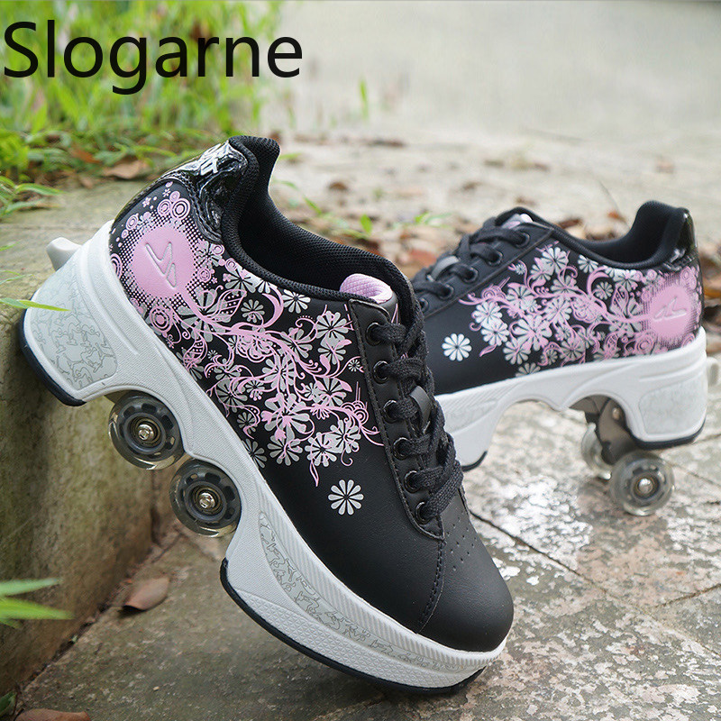女性用4輪変形ローラースケートシューズ、男性用カジュアルスポ - Women Shoes Running のレビューと価格
