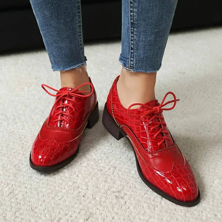 レースアップローヒールレディースシングルシューズ女性ラウンド - Oxford Lace Up Women のレビューと価格