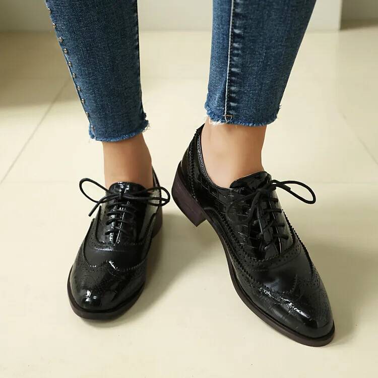 レースアップローヒールレディースシングルシューズ女性ラウンド - Oxford Lace Up Women のレビューと価格