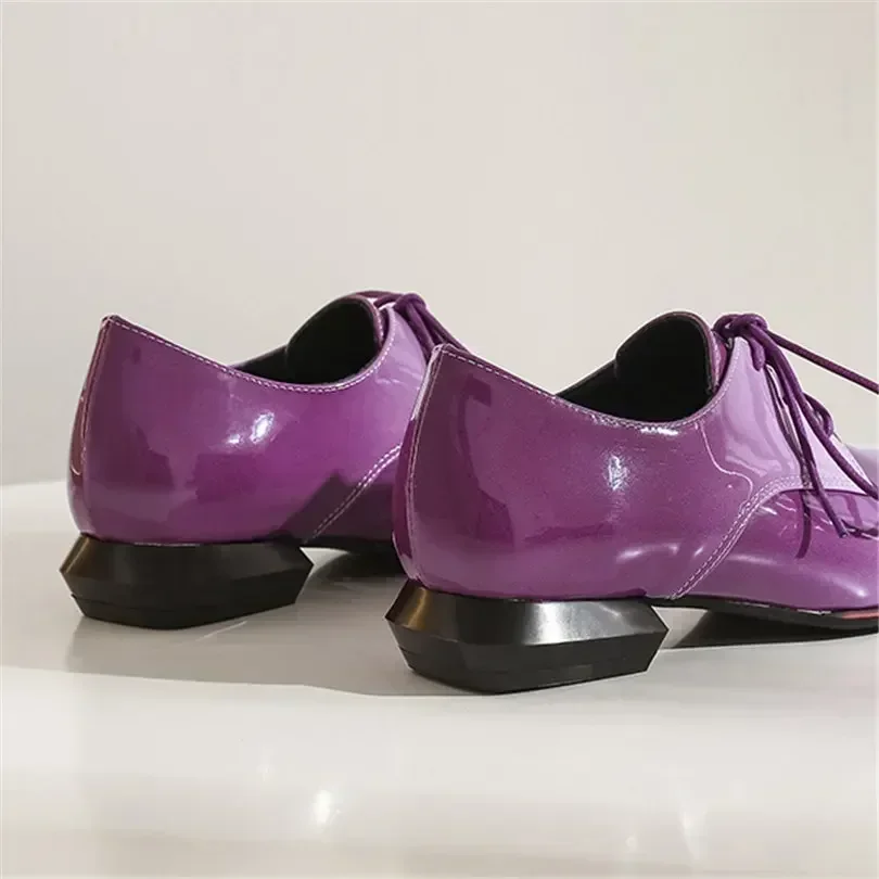 英国女性オックスフォードグラデーション赤紫パテントレザーフラ - Oxford Lace Up Women のレビューと価格