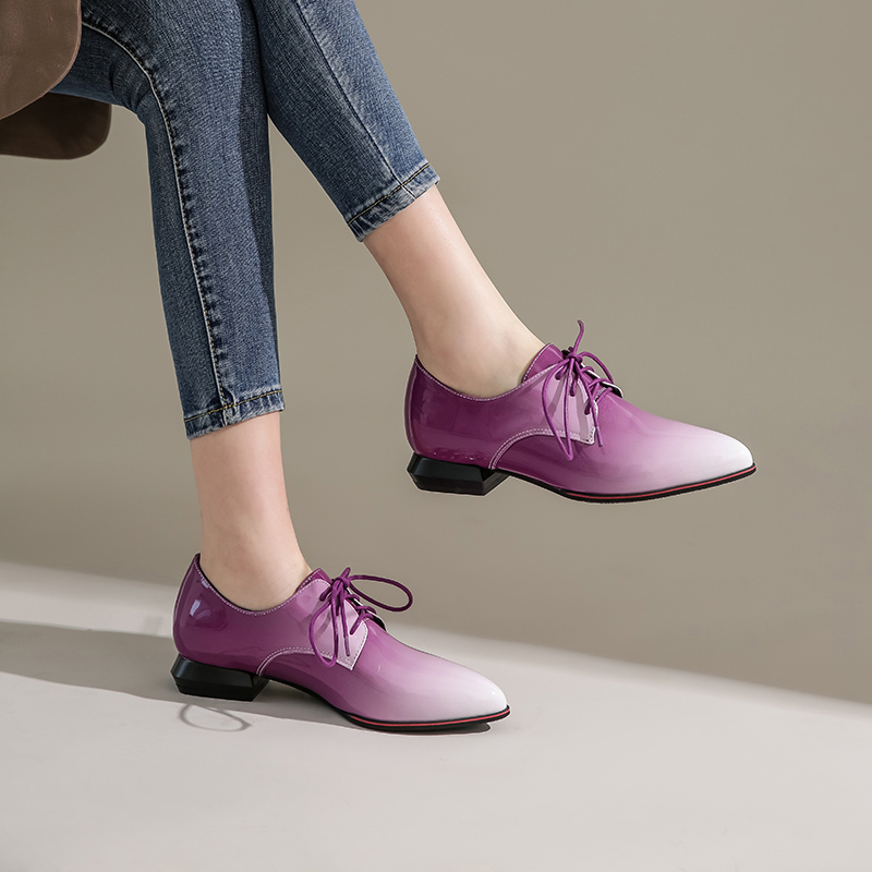 英国女性オックスフォードグラデーション赤紫パテントレザーフラ - Oxford Lace Up Women のレビューと価格