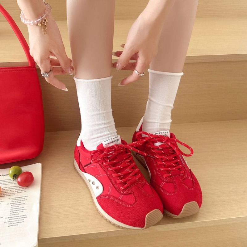 レトロカラーブロックスニーカー女性ソフトフラットランニングシ - Women Shoes Running のレビューと価格