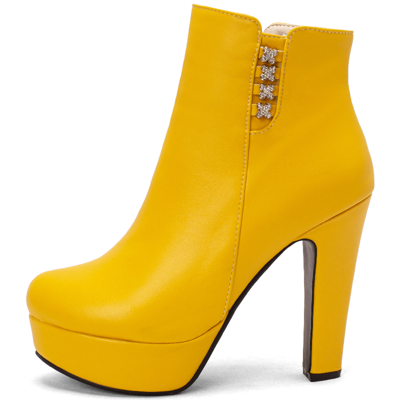 女性のためのエレガントな厚底アンクルブーツ,黒,赤,黄色,白 - Women'S Shoes Yellow のレビューと価格