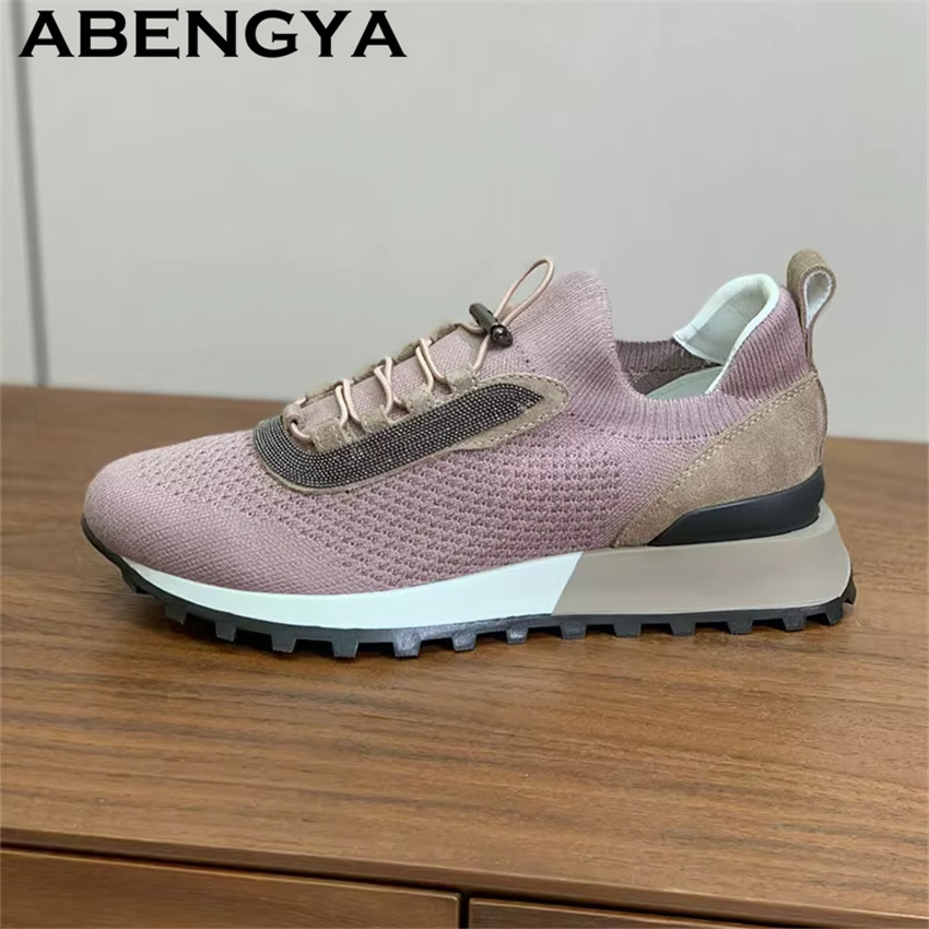 女性の新しいニットレースアップカジュアルシューズ春通気性快適 - Oxford Lace Up Women のレビューと価格