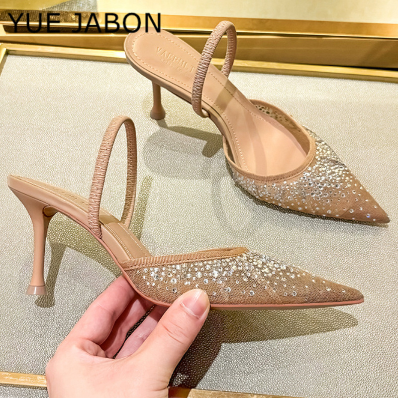 メッシュラインストーンハイヒールサンダル女性ファッションデザ - Women Shoes Ysl のレビューと価格