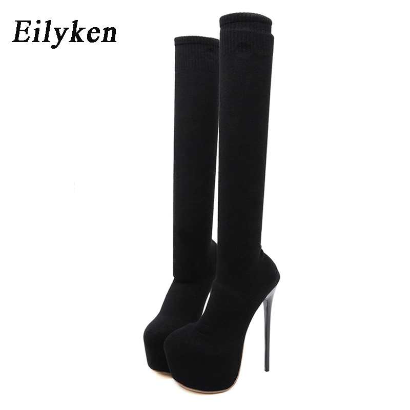 Eilyken-膝上ストレッチプラットフォーム生地,女性用ブ - Sock Boot Women のレビューと価格