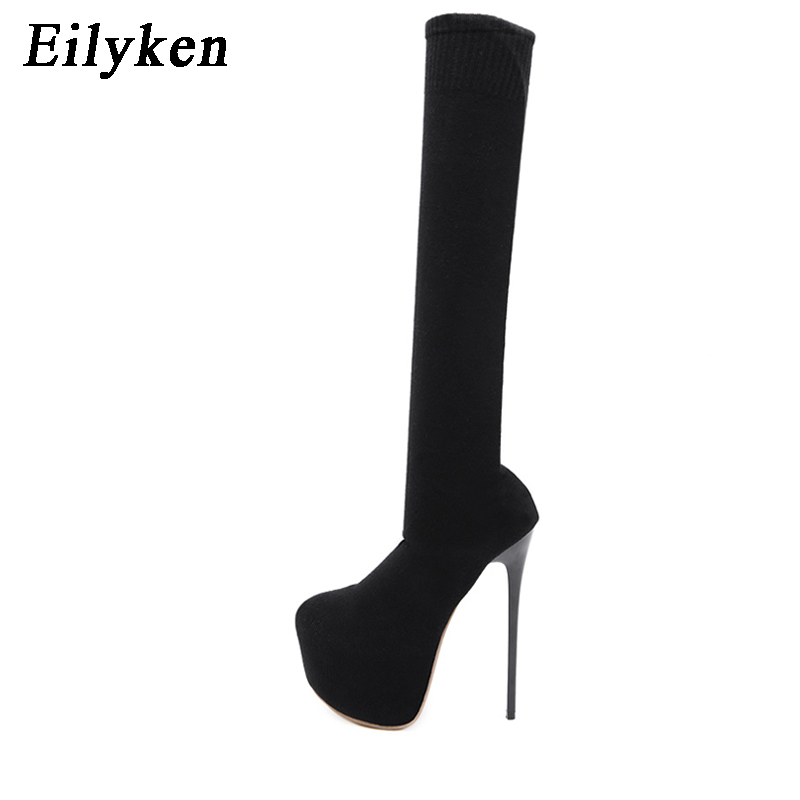 Eilyken-膝上ストレッチプラットフォーム生地,女性用ブ - Sock Boot Women のレビューと価格
