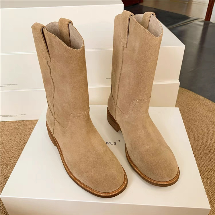 レトロなラウンドトゥ、フラットボトム、フロスト加工のソフトレ - Sock Boot Women のレビューと価格