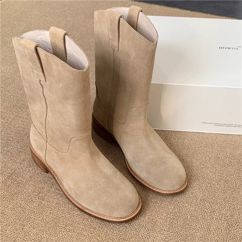 レトロなラウンドトゥ、フラットボトム、フロスト加工のソフトレ - Sock Boot Women のレビューと価格