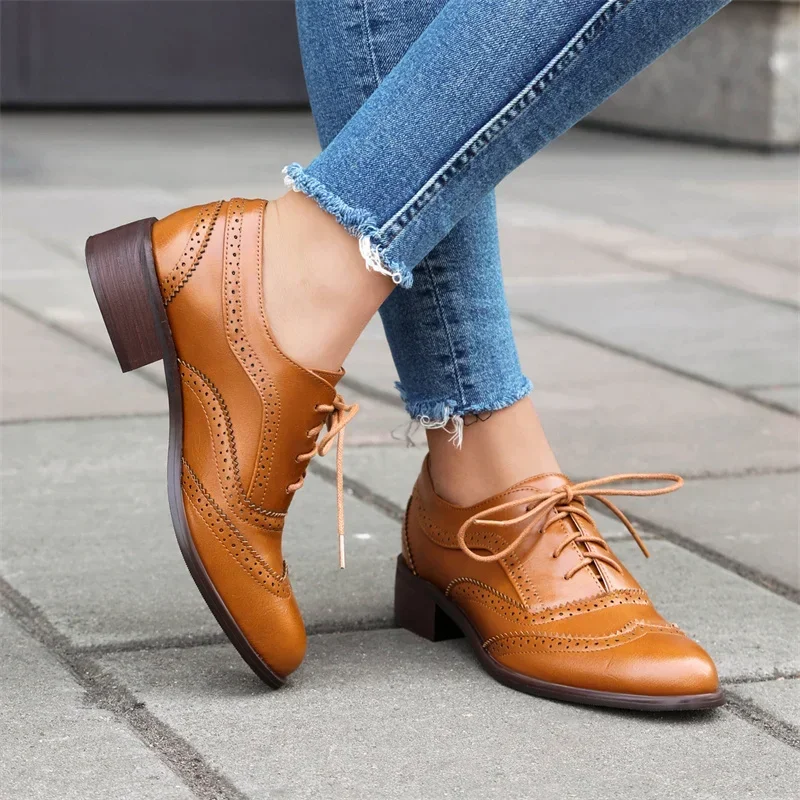 英国風フラットシューズ レディース オックスフォード ミドル - Oxford Lace Up Women のレビューと価格