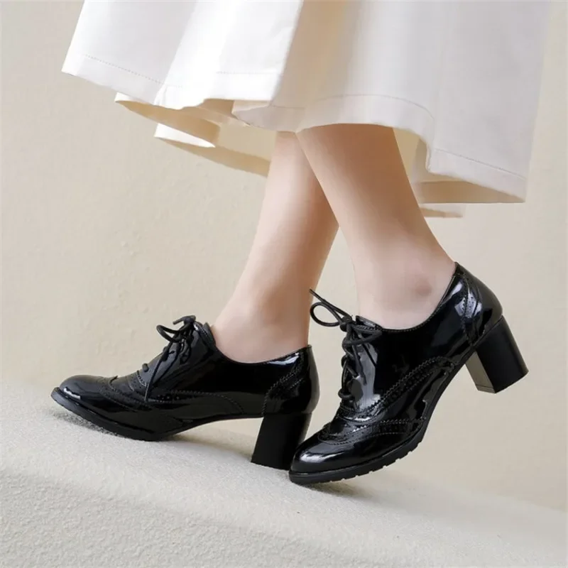女性用パテントレザーハイブロックヒール、パーティードレス用パ - Oxford Lace Up Women のレビューと価格