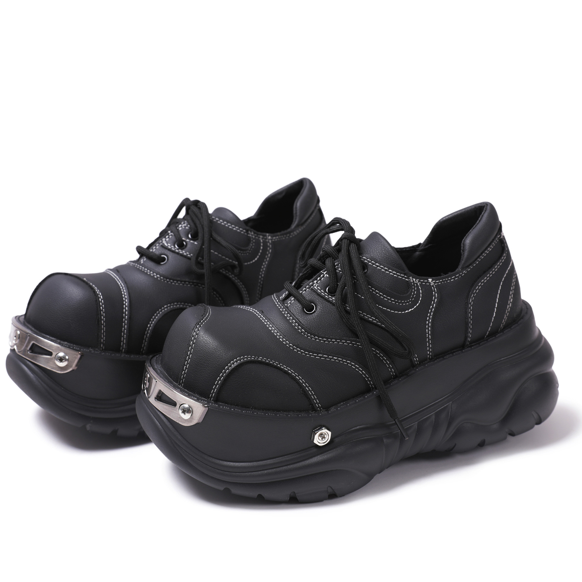女性のプラットフォームレザーシューズメタルパンクビッグヘッド - Oxford Lace Up Women のレビューと価格