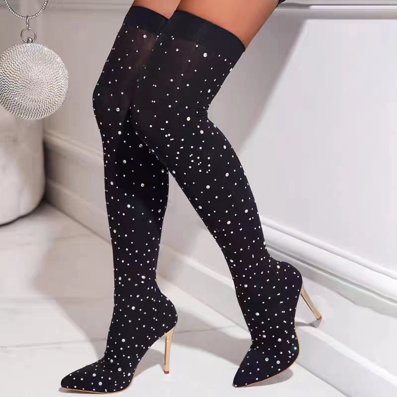 ラインストーン付きスリムレッグストレッチソックスブーツ レデ - Sock Boot Women のレビューと価格