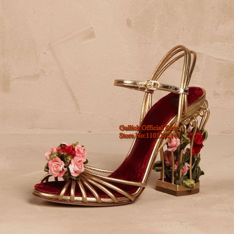 高級鳥かご女性サンダルゴールドメタリックレザーストラップサン - Metallic Heel Sandal のレビューと価格