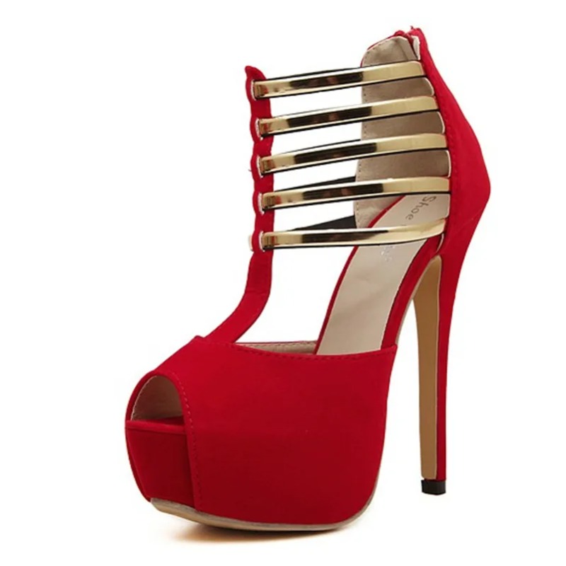 13 センチメートル女性の靴セクシーなモデルパフォーマンスシ - Metallic Heel Sandal のレビューと価格