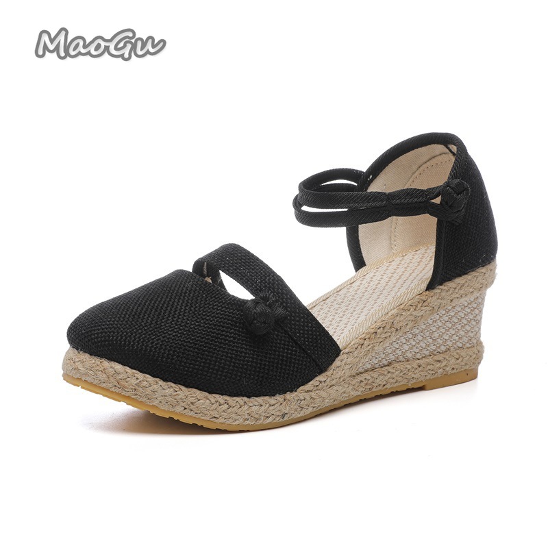 女性のリネンエスパドリーユウェッジサンダルラウンドトゥアンク - Espadrille Wedge Shoes のレビューと価格