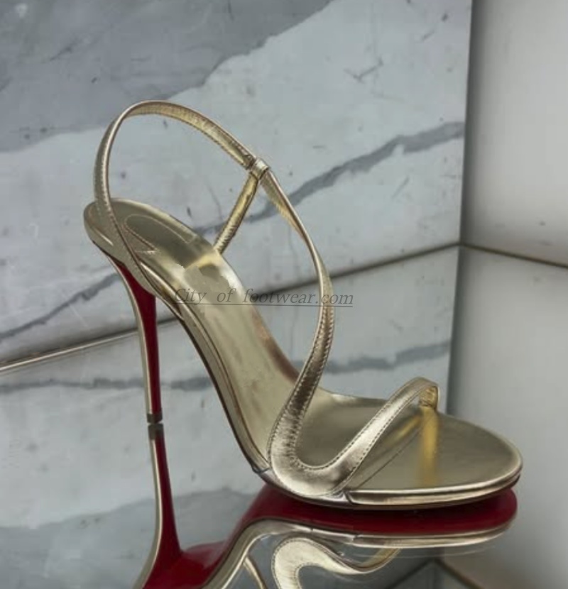 メタリックレザーゴールドセクシーサンダル女性用スティレットピ - Metallic Heel Sandal のレビューと価格