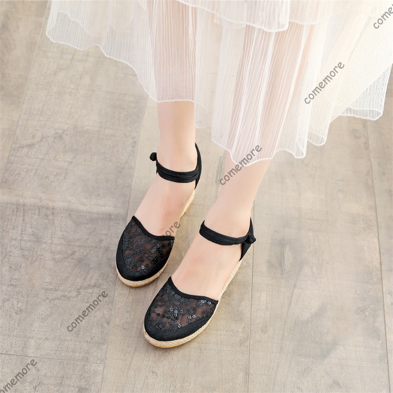 女性のレースメッシュエスパドリーユウェッジサンダルアンクルス - Espadrille Wedge Shoes のレビューと価格