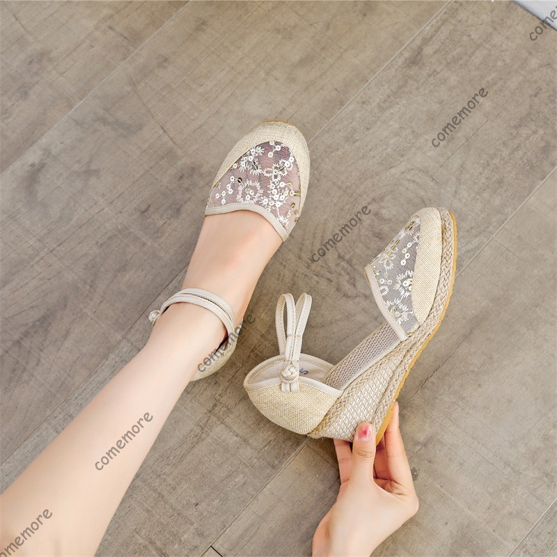 女性のレースメッシュエスパドリーユウェッジサンダルアンクルス - Espadrille Wedge Shoes のレビューと価格